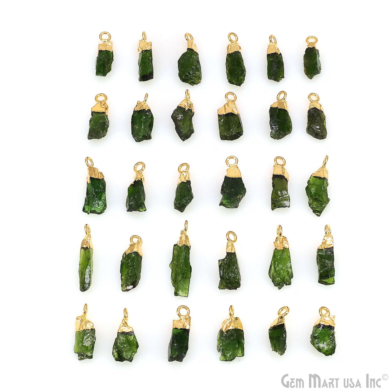 Raw Chrome Diopside Gemstone 18x5mm Organic Shape Gold Edged Single Bail Connector Charm