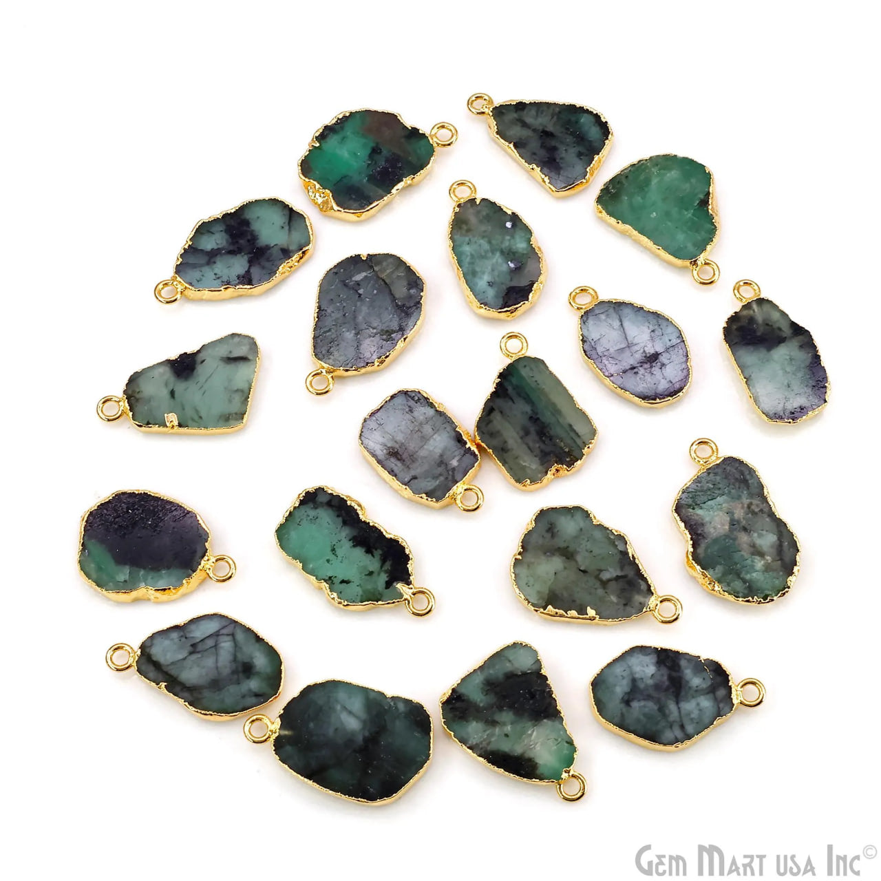 Emerald Free Form 22x13mm Electroplated Gemstone Single Bail Connector