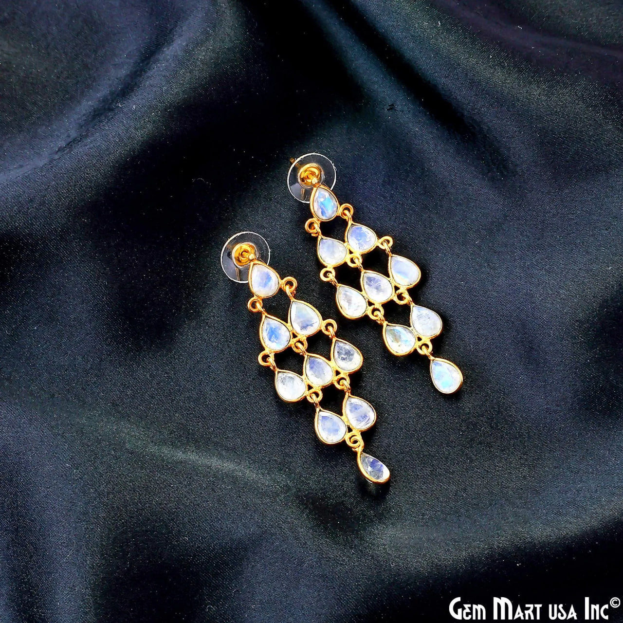 Rainbow Moonstone 54x36mm Teardrop Dangle Statement Jewelry Chandelier Earrings