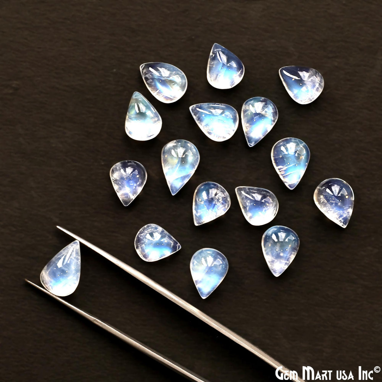 Natural Rainbow Moonstone Pears Cabochon, 9x14mm, AA Quality Blue Fire, 100% Cabochon Loose Stone, Wholesale Gemstones- 10 Carat