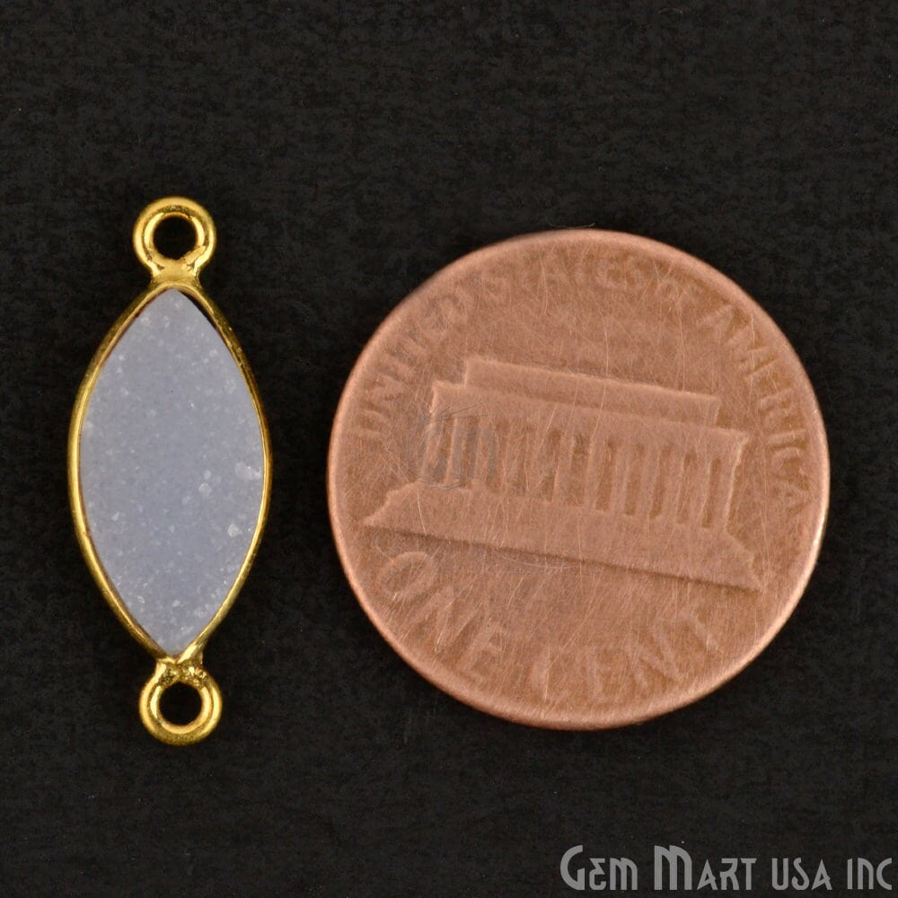 White Druzy 7x14mm Marquise Gold Bezel Double Bail Gemstone Connector