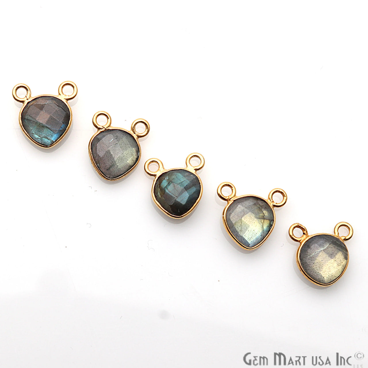 Labradorite 8mm Heart Gold Plated Bezel Cat Bail Gemstone Connector