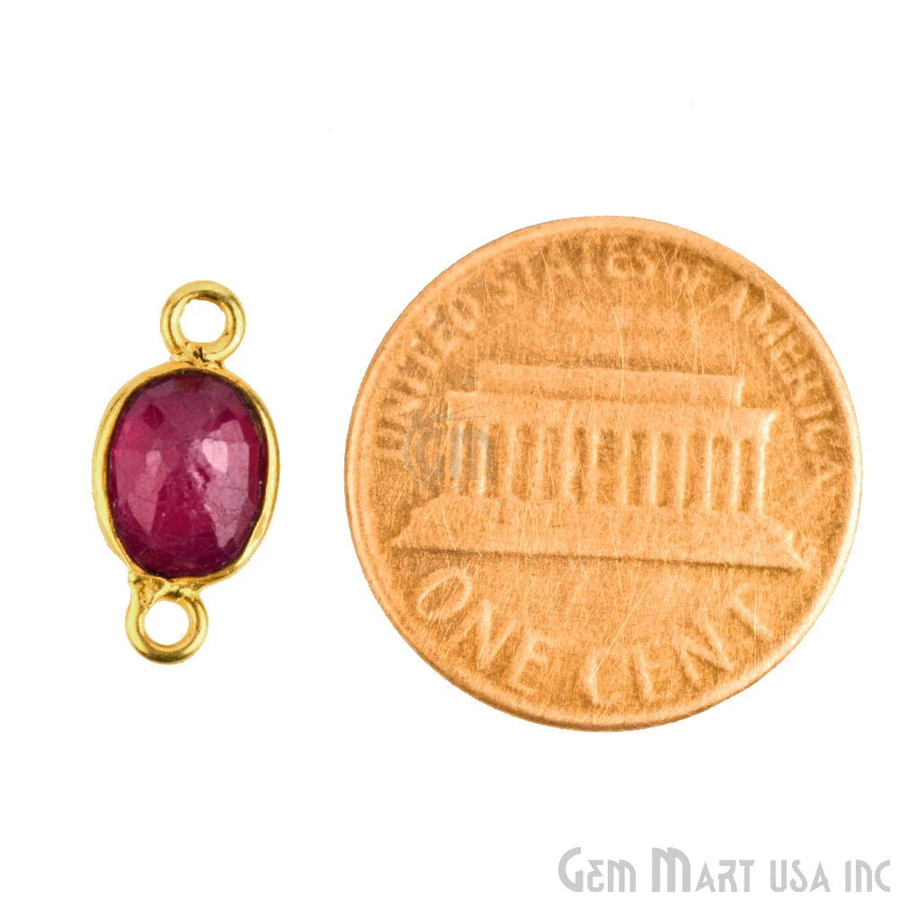 Ruby 5x7mm Oval Shape Double Bail Gold Bezel Connector