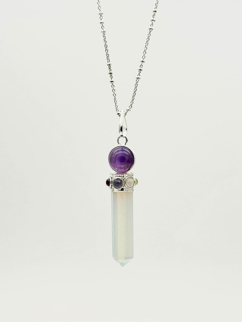 Opalite Point Chakra With Amethyst Silver Plated Gemstones Necklace Pendant