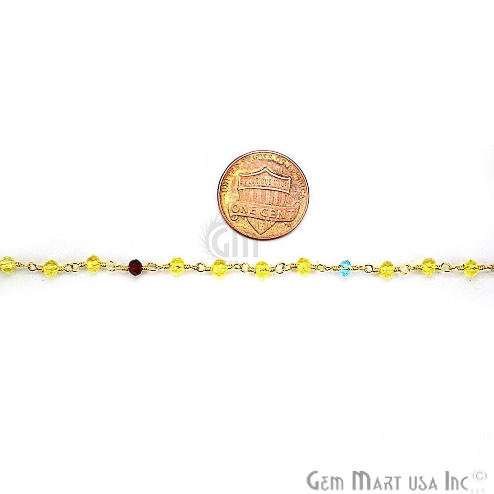 Multi Stone Cubic Zirconia Faceted Beads 2.5-3mm Gold Wire Wrapped Rosary Chain (Copy)