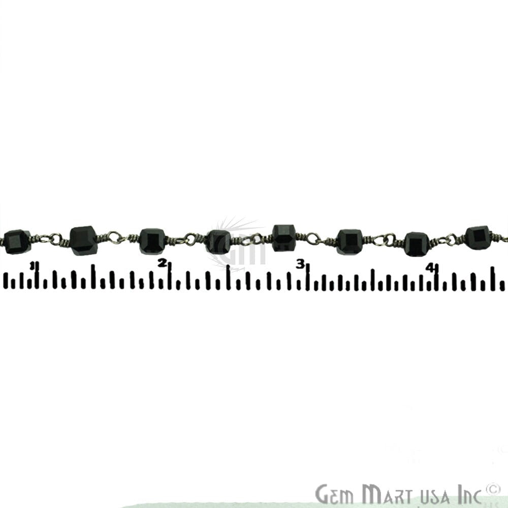 Black Spinel 4mm Black Plated Wire Wrapped Beads Rosary Chain