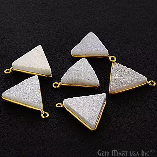 White Druzy Triangle 16mm Single Bail Gold Bezel Druzy Gemstone Connector