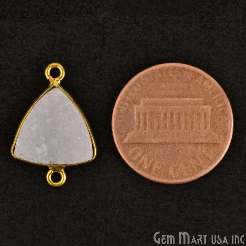 White Druzy 12mm Trilion Gold Plated Double Bail Gemstone Connector