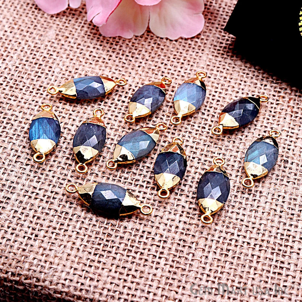Labradorite 10x20mm Marquise Shape Gold Electroplated Gemstone Connector