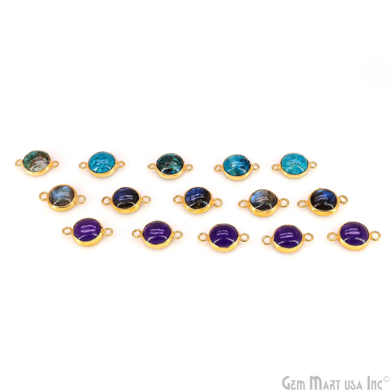 Multi Color Round 21x12mm Gold Plated Double Bail Cabochon Connector