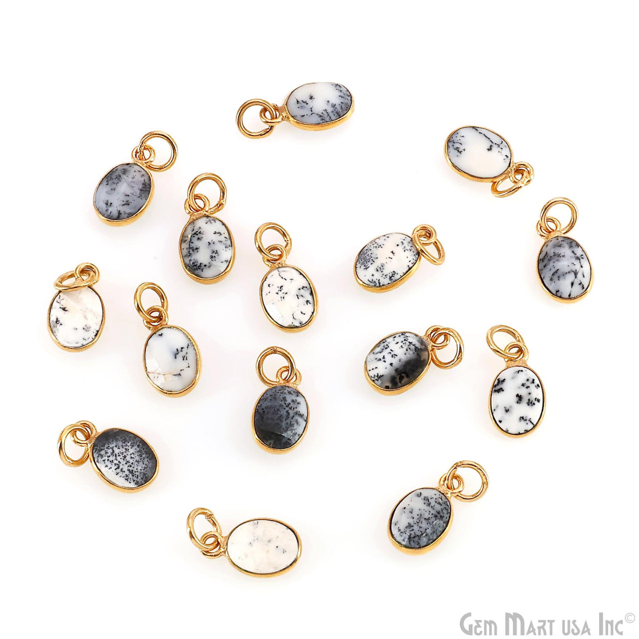 Dendrite Opal Oval 12x7mm Gold Bezel Setting Single Bail Gemstone Connector