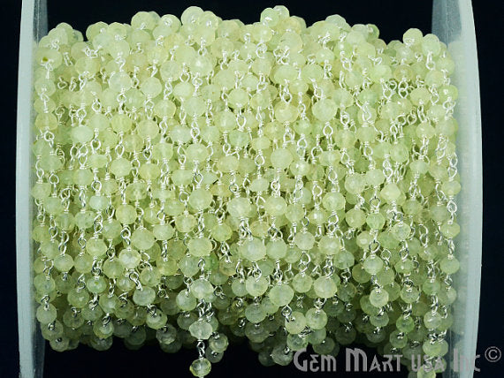 Prehnite Silver Plated Wire Wrapped Beaded Rosary Chain - GemMartUSA (763958329391)