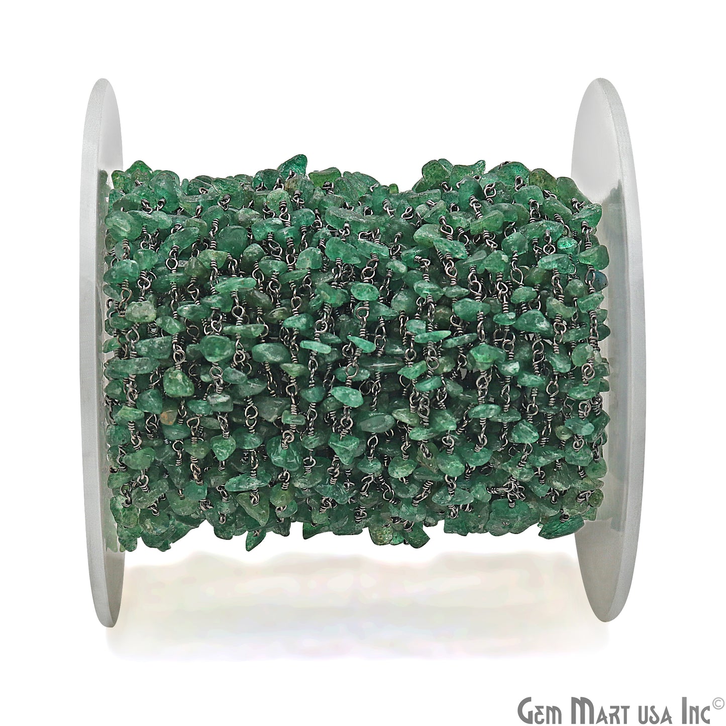 Green Aventurine Nugget Chip 4-6mm Oxidized Wire Wrapped Rosary Chain
