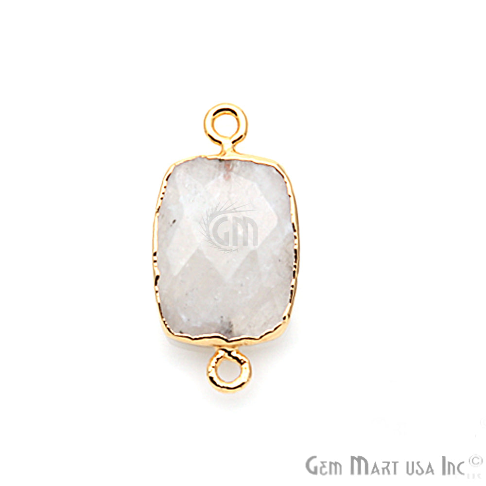 Rainbow Moonstone 12x16mm Octagon Gold Electroplated Gemstone Connector - GemMartUSA