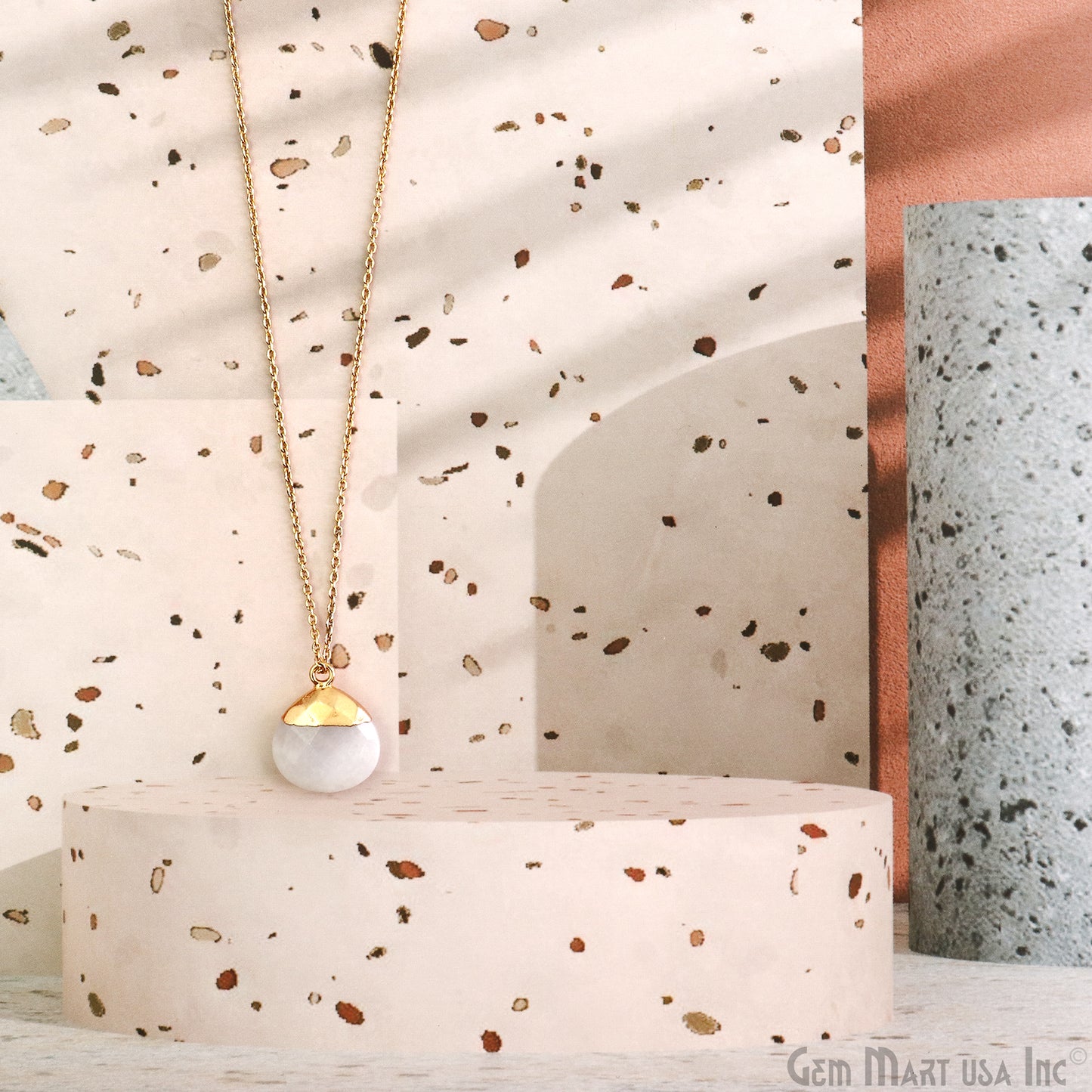 Natural Moonstone Pendant Charm June Birthstone Heart 22k Gold Dipped Bulk Supply