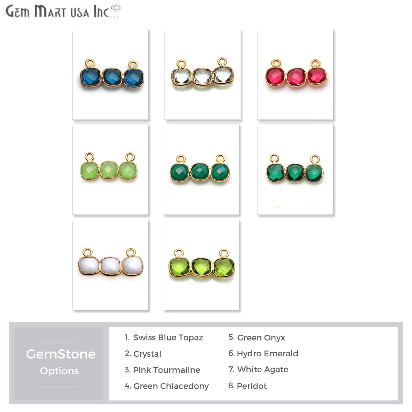 DIY Gemstone 20x10mm Gold Plated Chandelier Finding Component (Pick Your Gemstone) - GemMartUSA