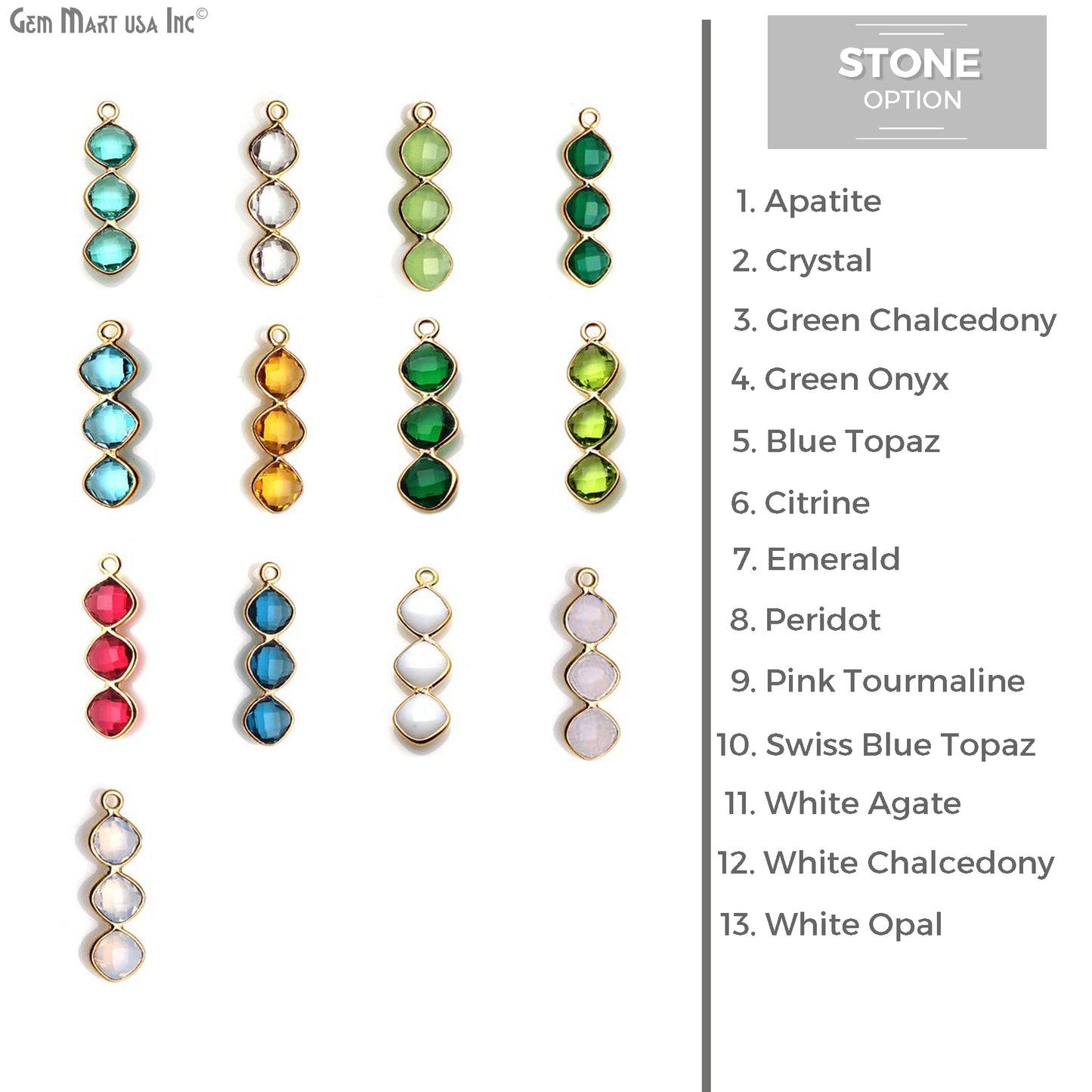 DIY Gemstone 25x6mm Gold Plated Chandelier Finding Component (Pick Your Gemstone) - GemMartUSA