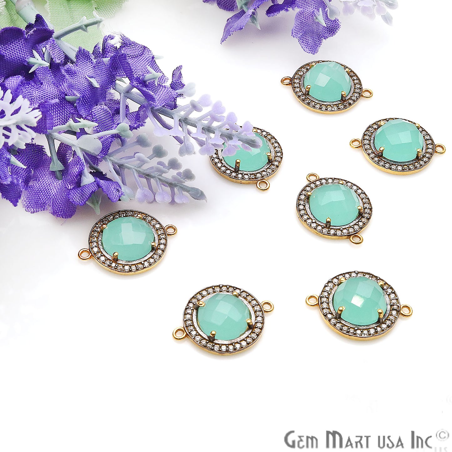Cubic Zirconia Pave 12mm Round Gold Bail Connector (Choose Gemstone) - GemMartUSA