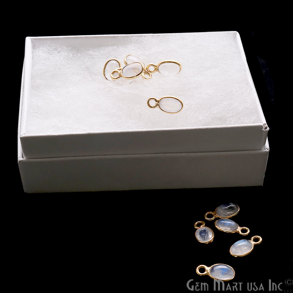 Rainbow Moonstone 6x4mm Oval Gold Plated Cabochon Gemstone Connector - GemMartUSA