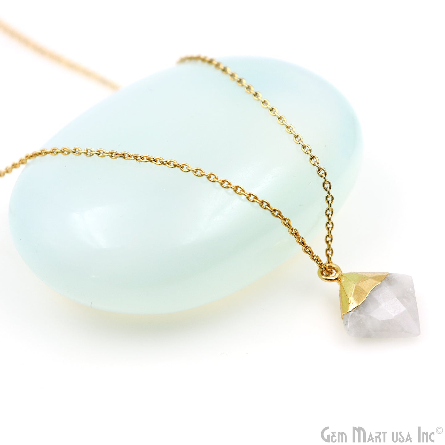 Rainbow Moonstone 12mm Square Gold Edged Single Bail Gemstone Connector