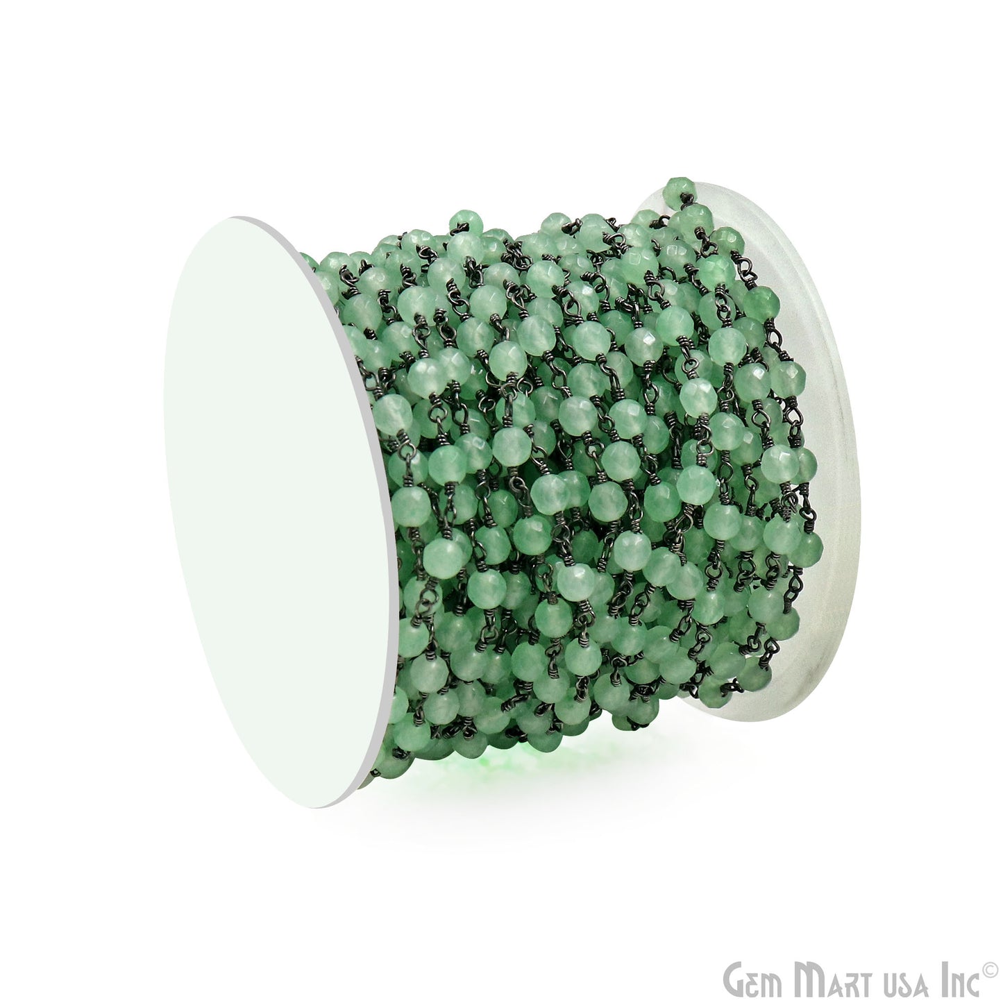 Baby Green Jade Beads Oxidized Wire Wrapped Rosary Chain