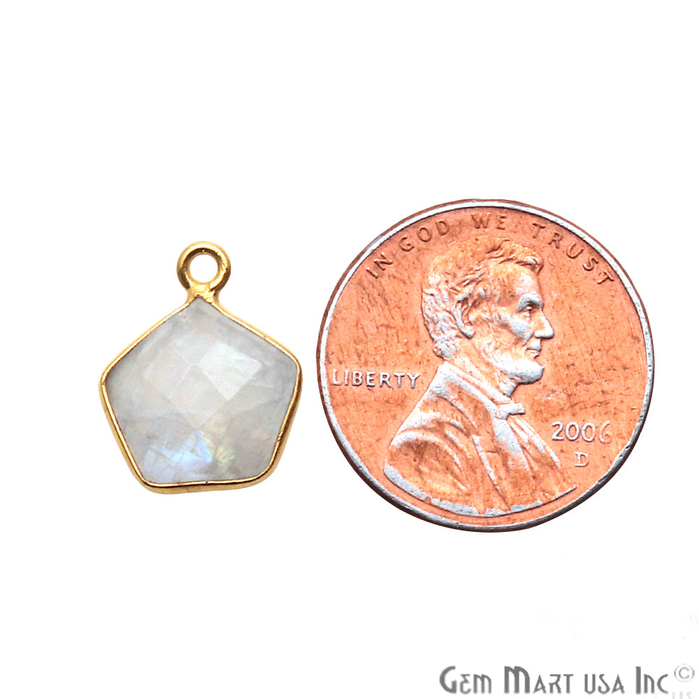 Rainbow Moonstone Pentagon Gold Plated Single Bail 14x11mm Gemstone Connector - GemMartUSA