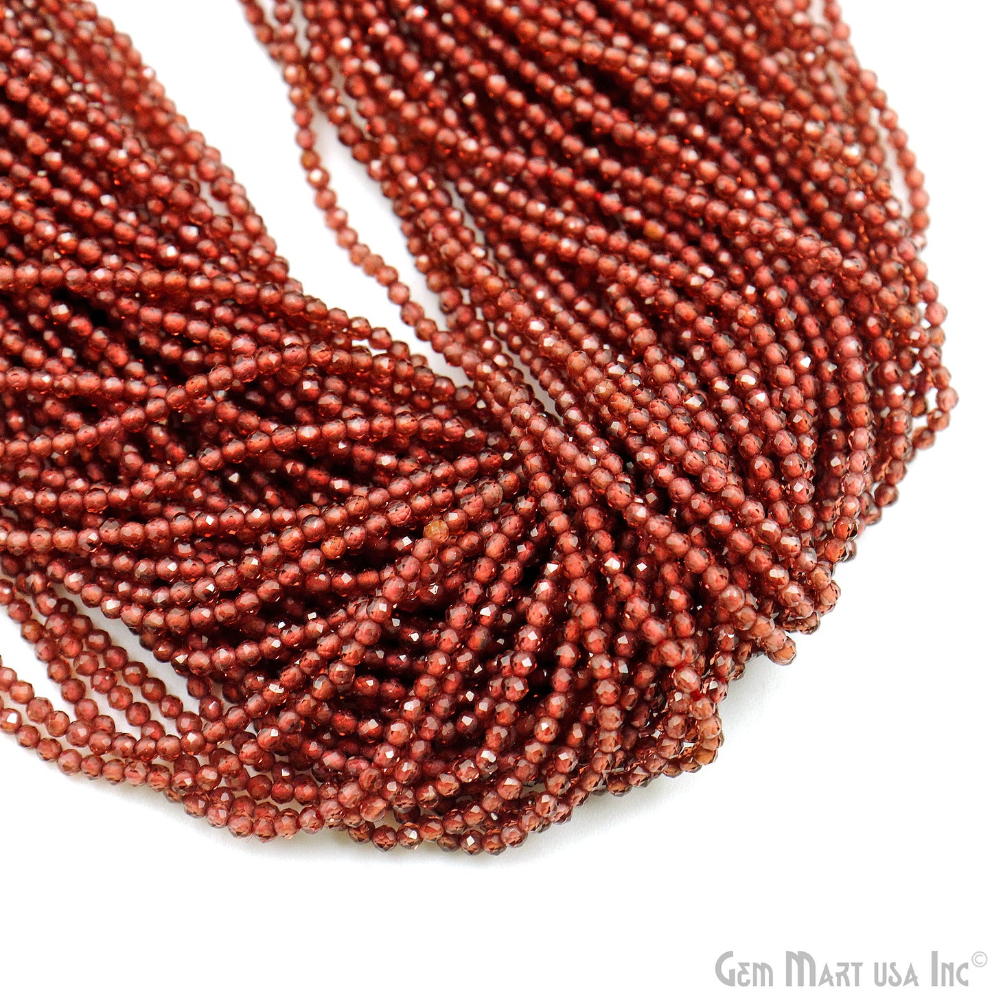 Garnet Rondelle Beads, 13 Inch Gemstone Strands, Drilled Strung Nugget Beads, Faceted Round, 1.5-2mm, 1 Strand, GemMartUSA