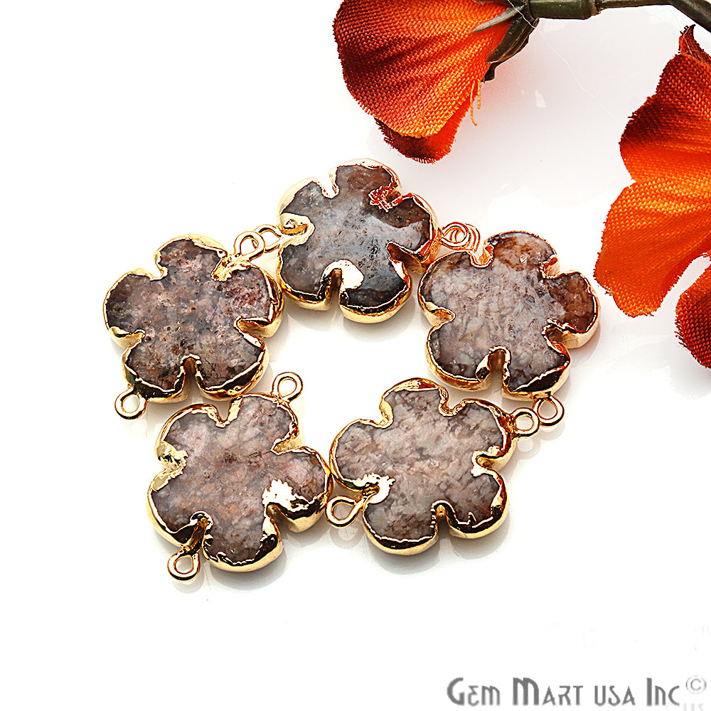 Flower Shape Gemstone Gold Edged Connector Charm (Pick Gemstone, Bail) - GemMartUSA