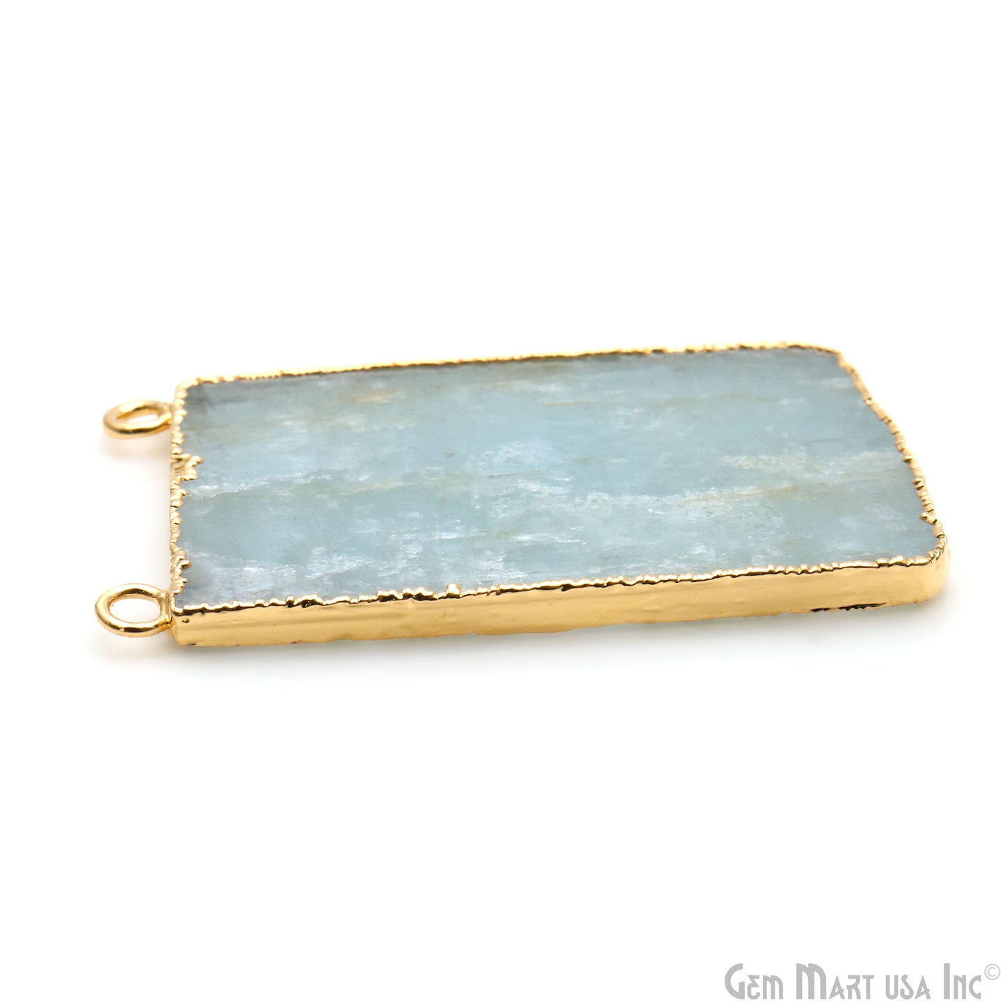 Aquamarine Free Form shape 54x35mm Gold Electroplated Gemstone Cat Bail Connector