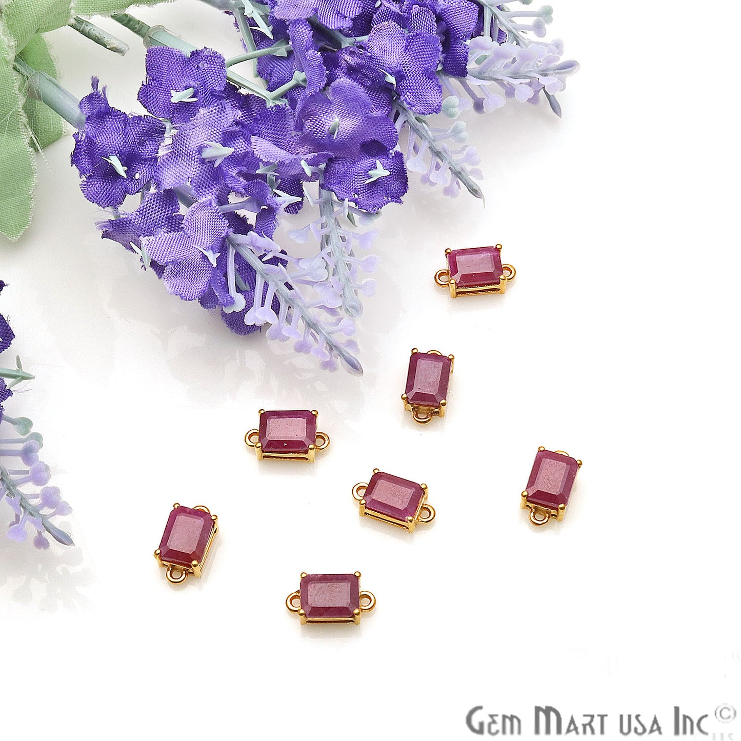 Ruby Prong Setting Gold Plated Gemstone Connector - GemMartUSA