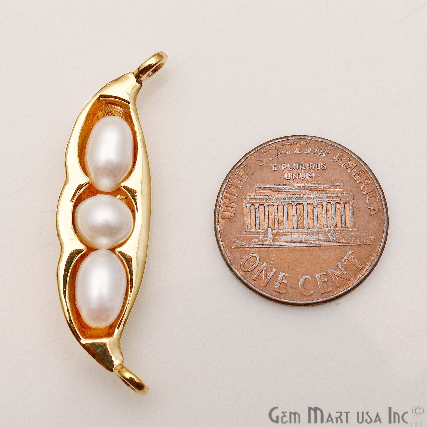 Pearl Pea Pod Shaped Pendant Connector, Gold plated Double Bail Pendant 38X10mm - GemMartUSA