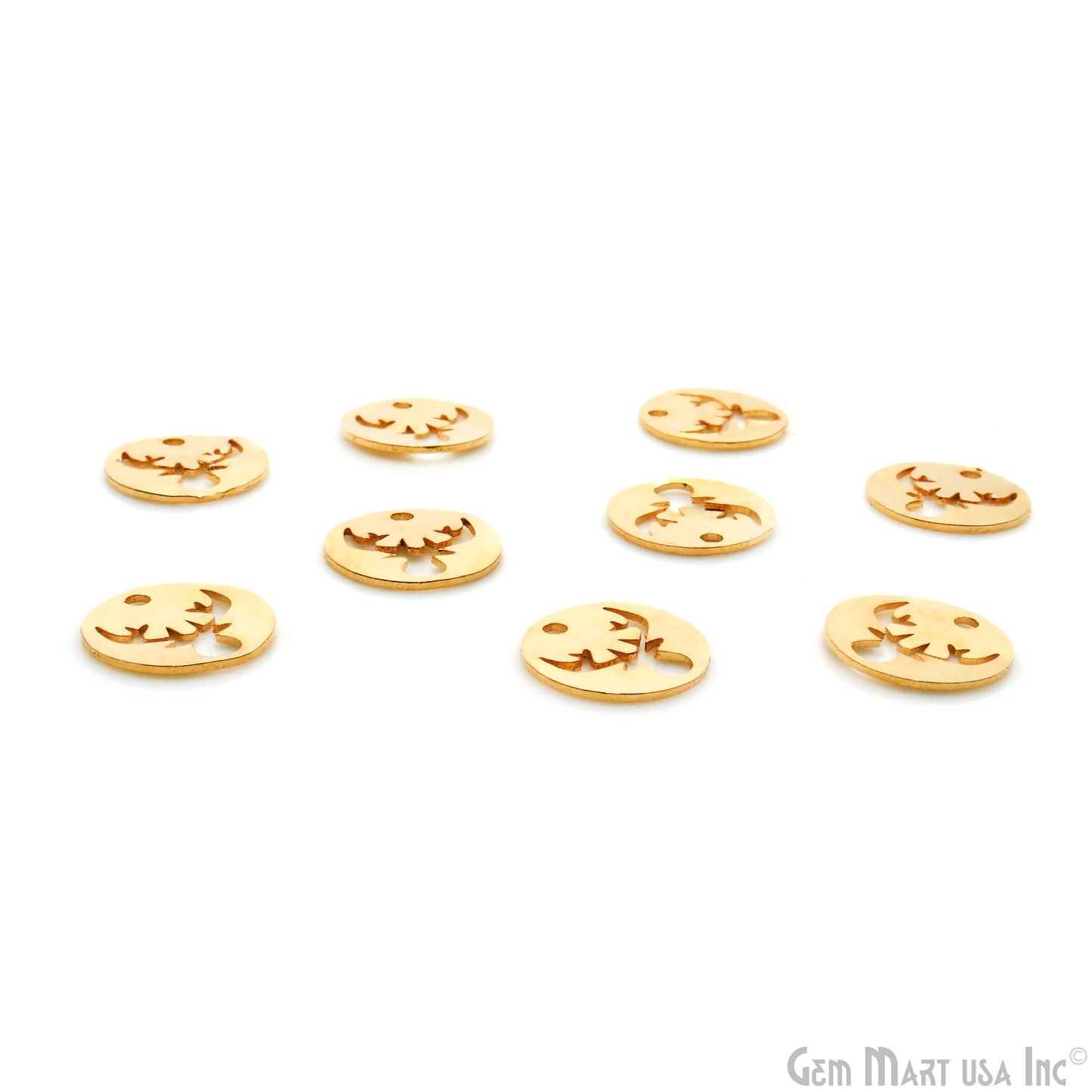 Horn On Round Shape Laser Finding Gold Plated 15mm Charm For Bracelets & Pendants