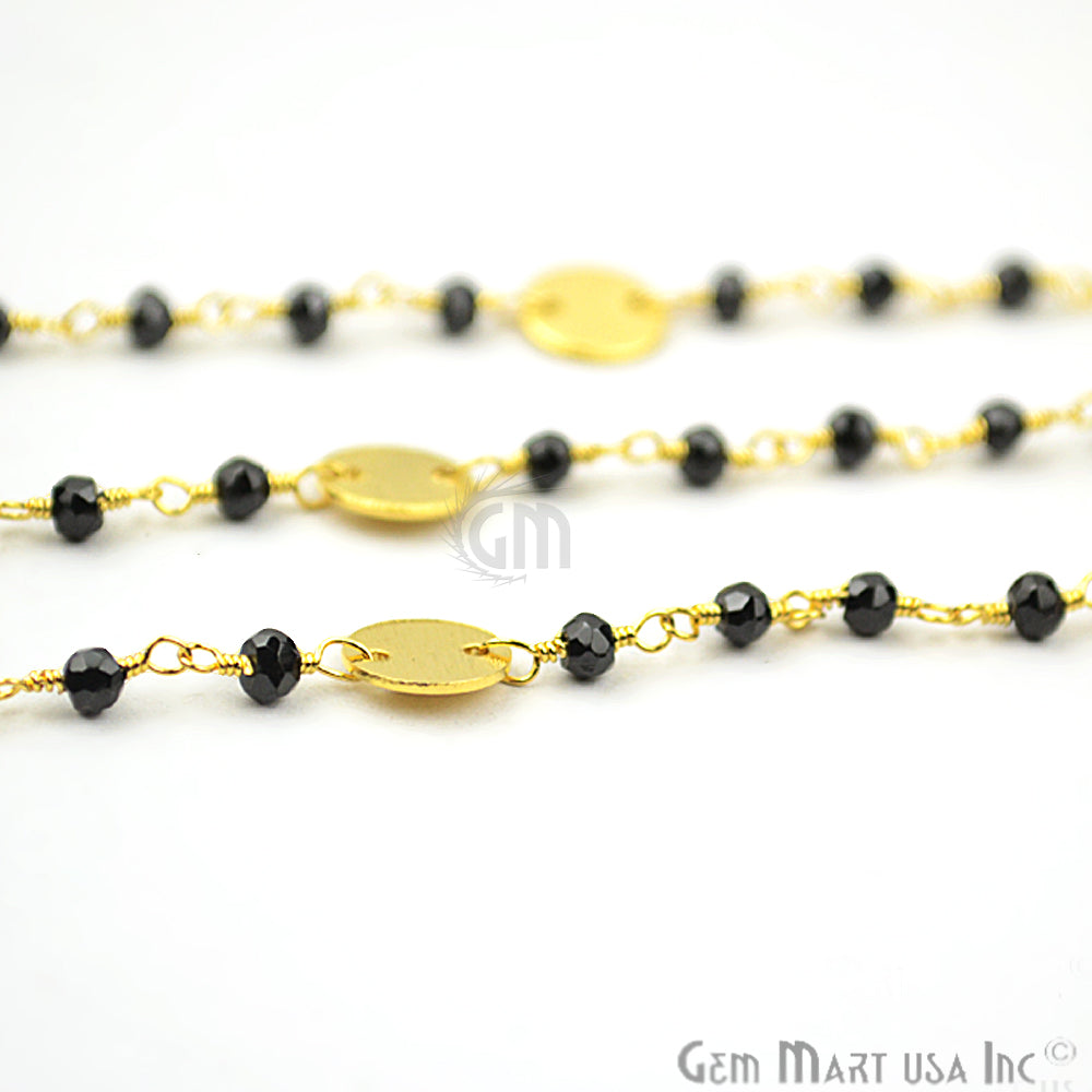 Black Spinel Faceted 3-3.5mm Gold Plated Wire Wrapped Beads Rosary Chain (762924138543)