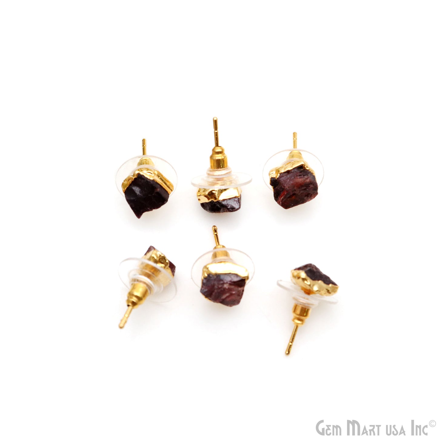 Natural Rough Gemstone 8x5mm Gold Electroplated Stud Earring