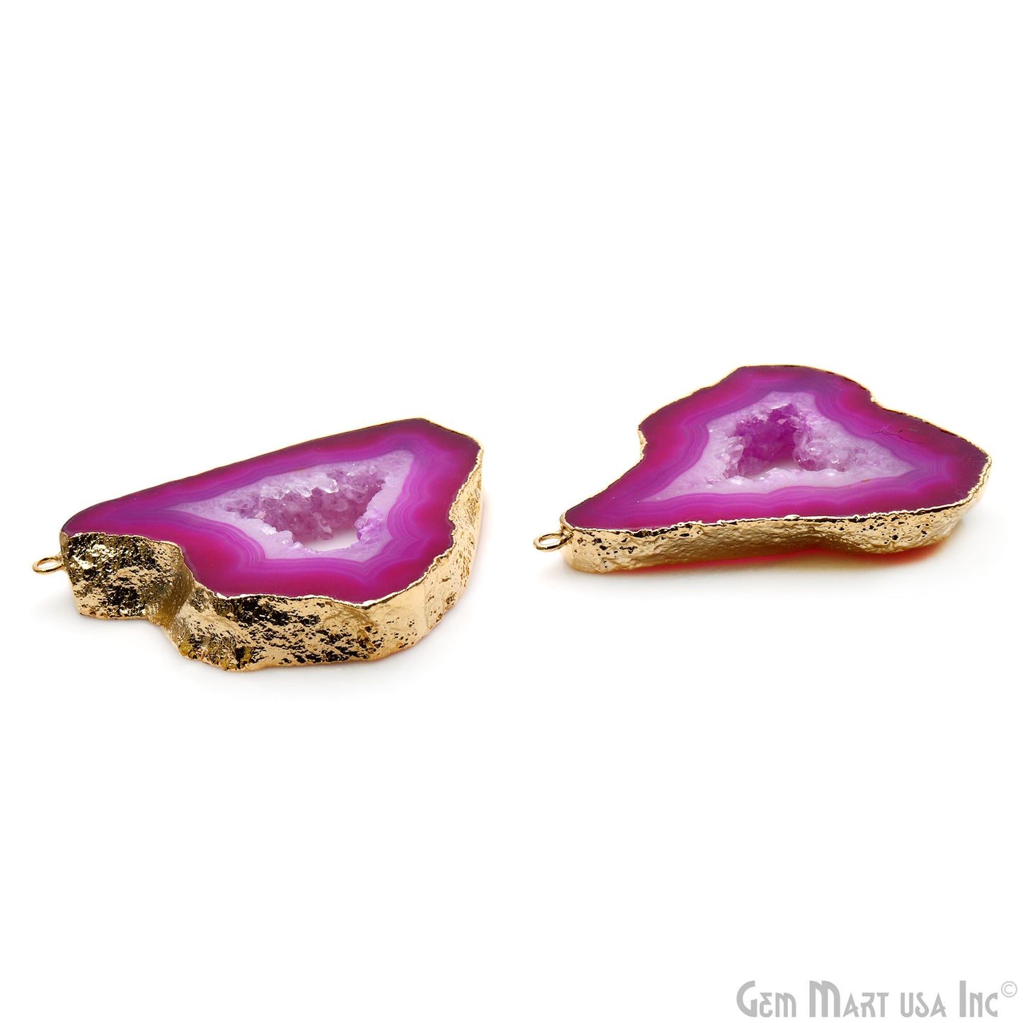 Agate Slice 32x44mm Organic Gold Electroplated Gemstone Earring Connector 1 Pair