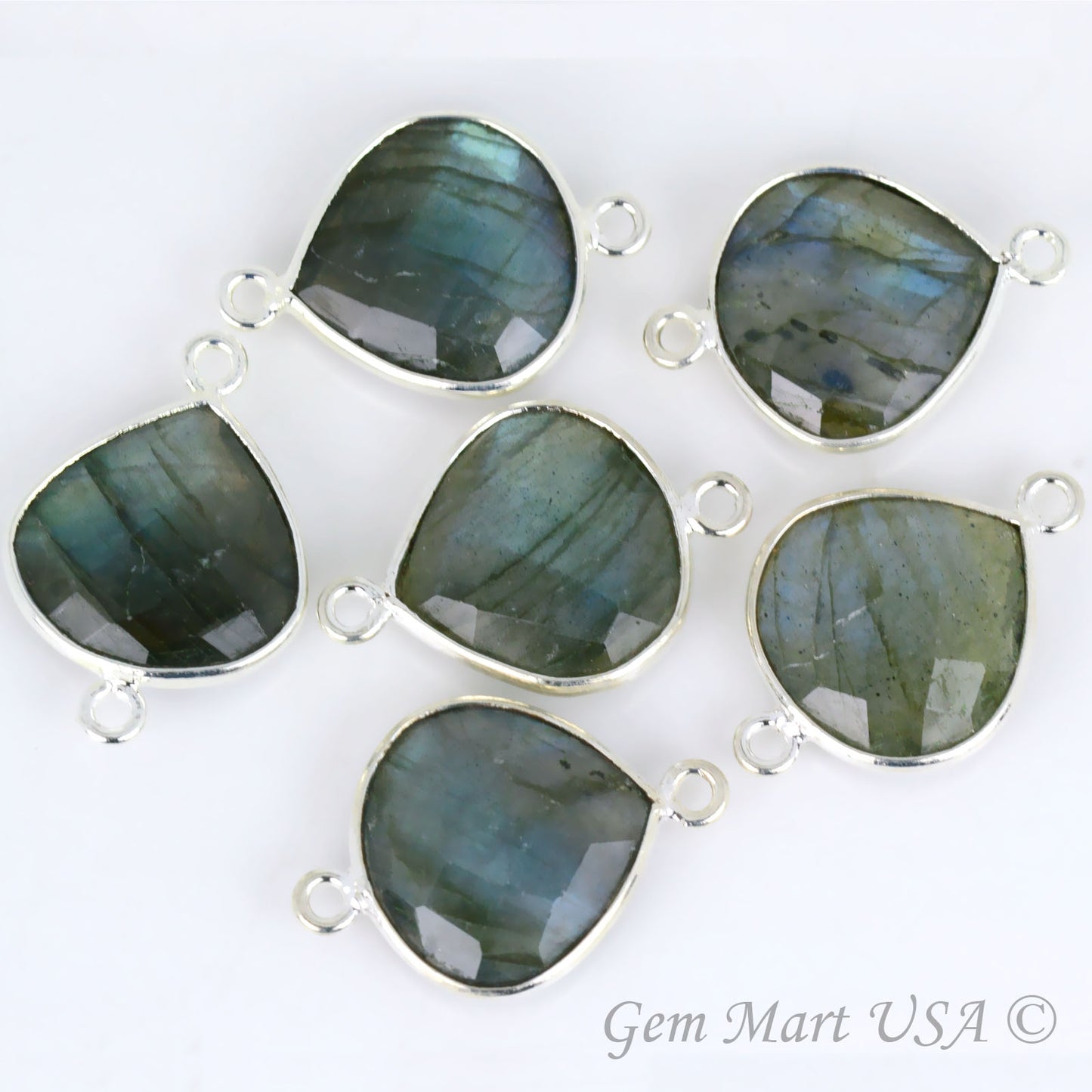 Heart 14mm Double Bail Silver Bezel Gemstone Connector