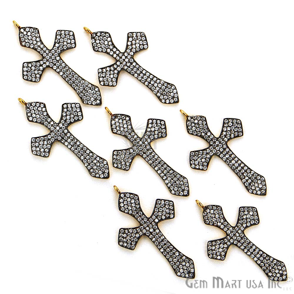 Cubic Zircon Pave 'Christ Cross' Gold Vermeil Charm For Bracelet & Pendants - GemMartUSA
