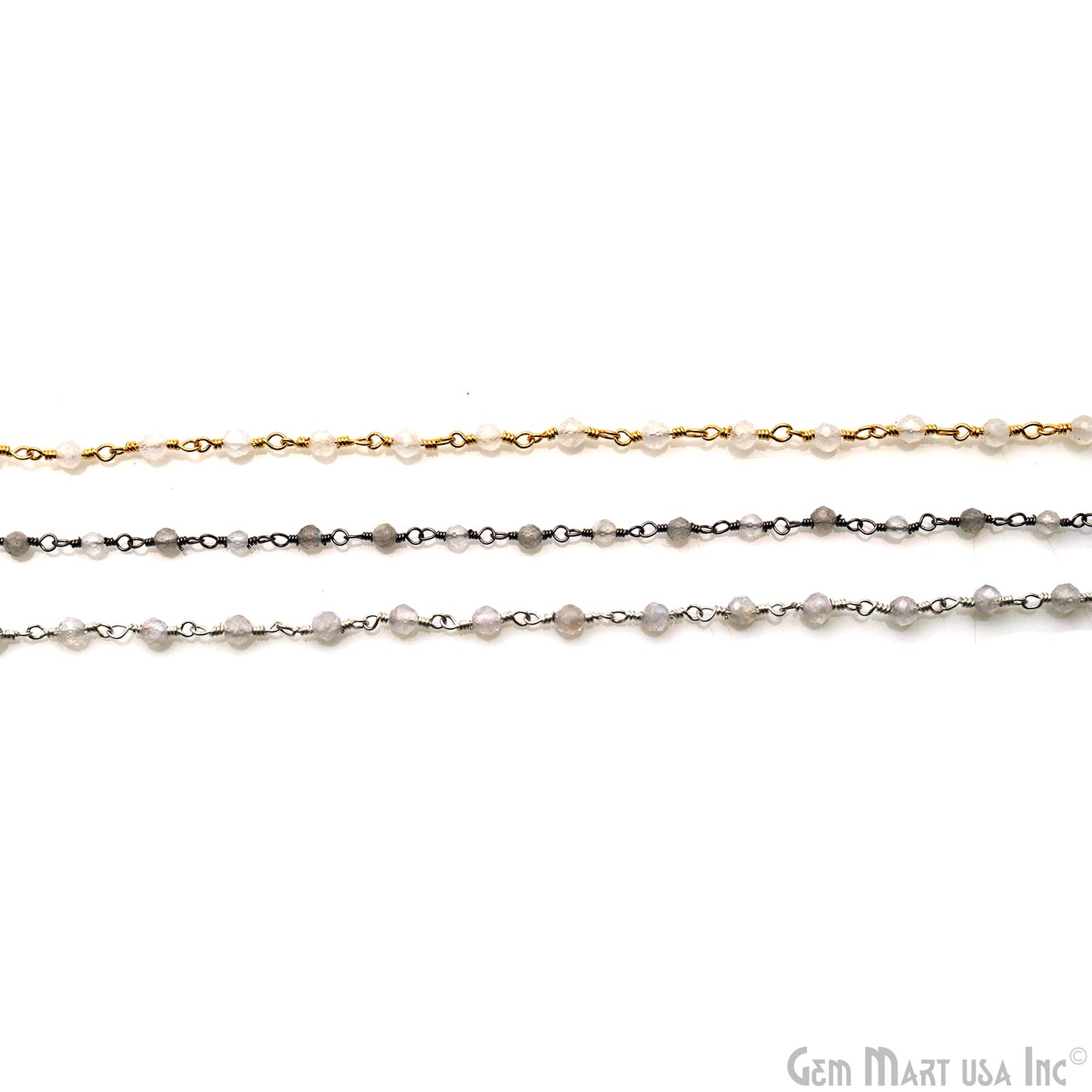 Rainbow Faceted Beads 2.5-3mm Gold Plated Wire Wrapped Rosary Chain