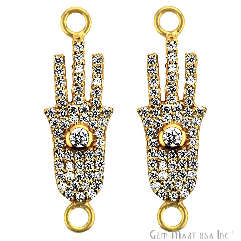 Cubic Zircon Pave 'Hamsa' Gold Vermeil Charm For Bracelet & Pendants - GemMartUSA