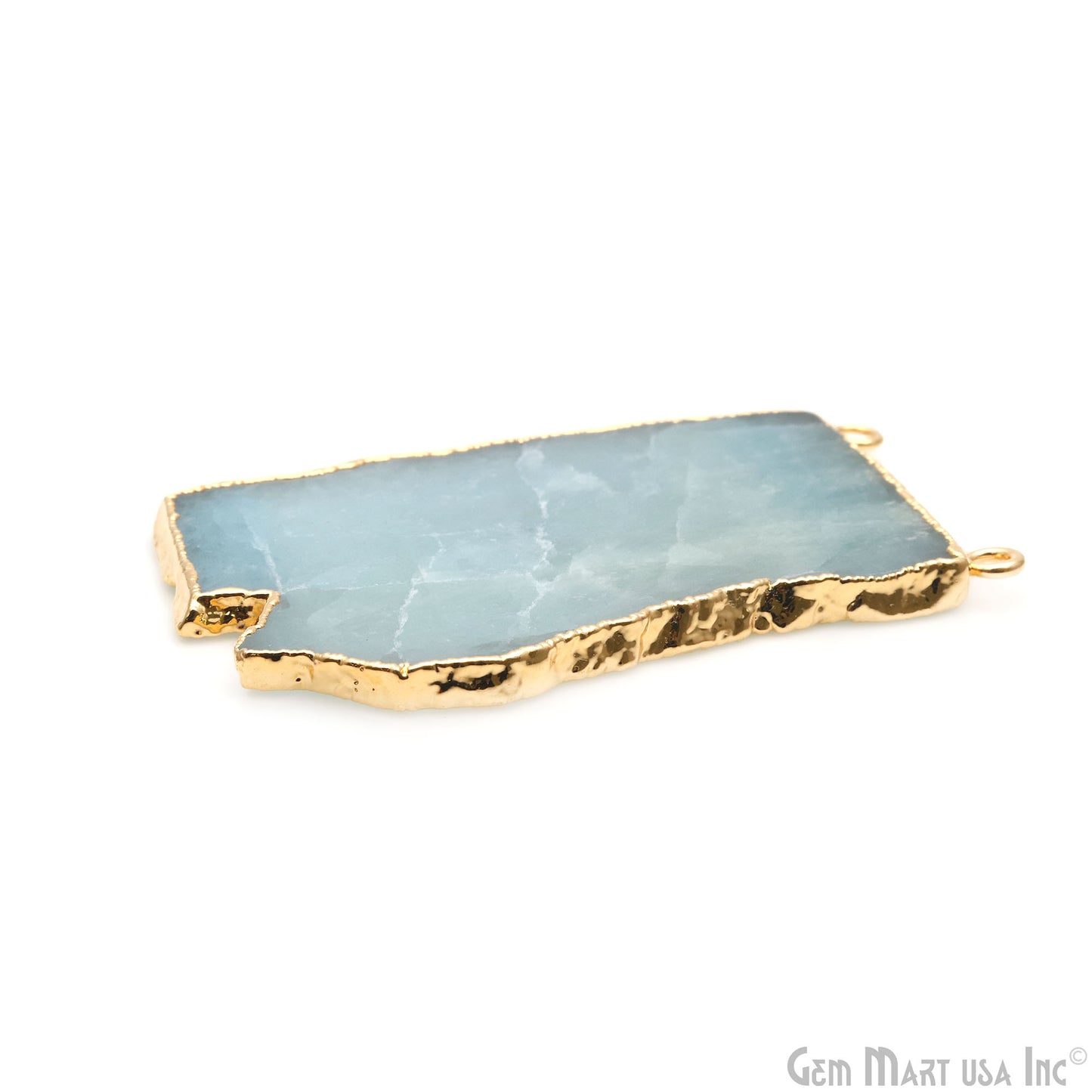 Aquamarine Free Form shape 64x37mm Gold Electroplated Gemstone Cat Bail Connector