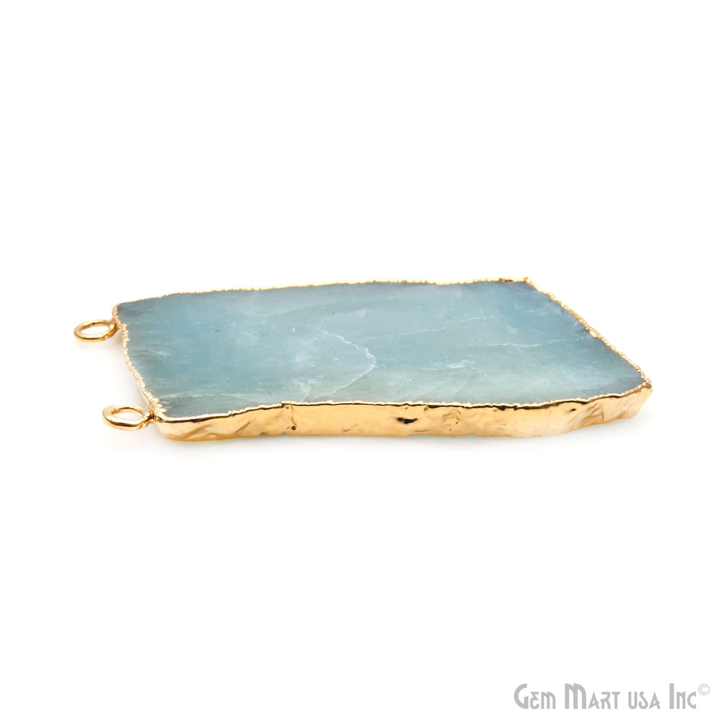 Aquamarine Free Form shape 59x36mm Gold Electroplated Gemstone Cat Bail Connector