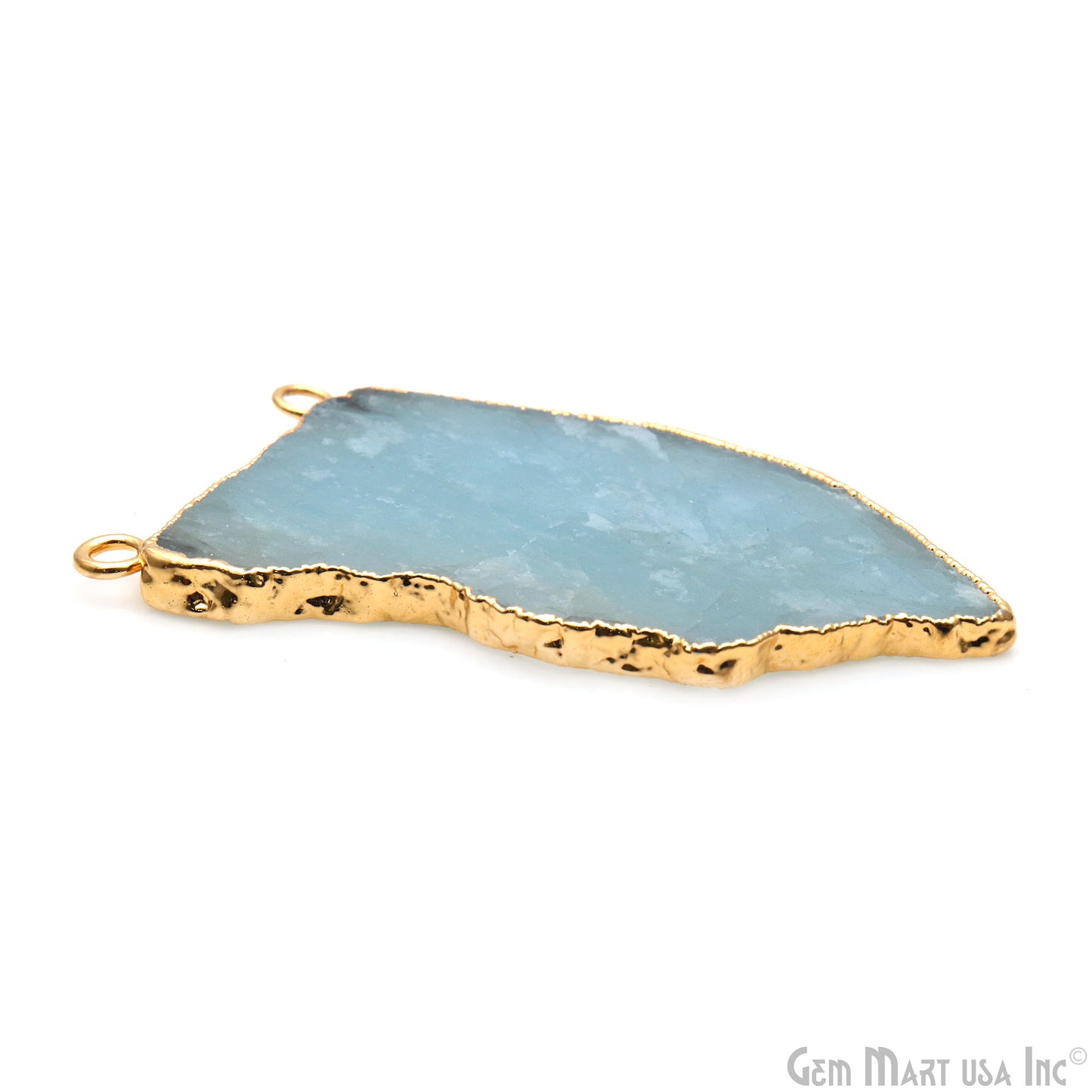 Aquamarine Free Form shape 60x33mm Gold Electroplated Gemstone Cat Bail Connector