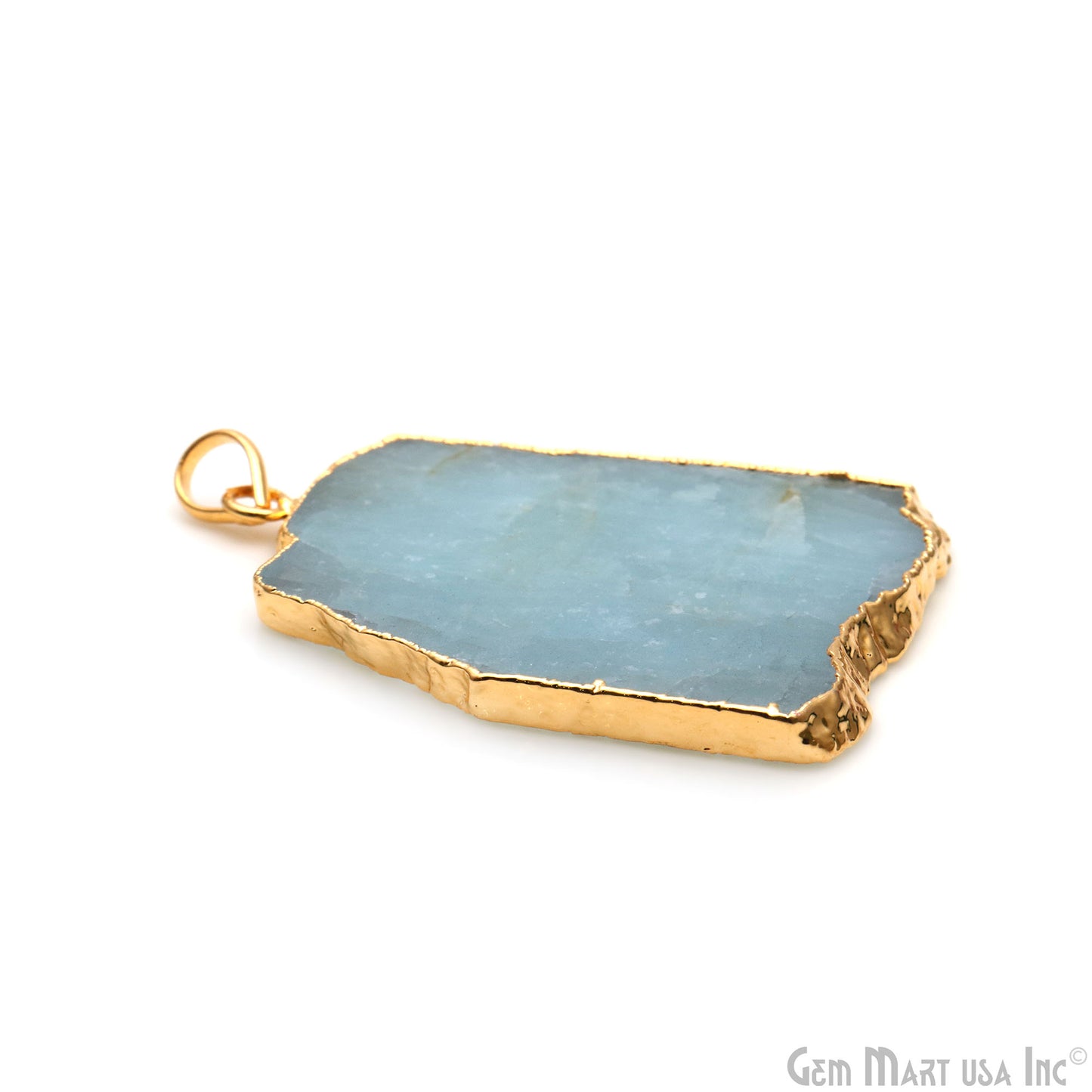 Aquamarine Free Form shape 49x35mm Gold Electroplated Gemstone Single Bail Pendant