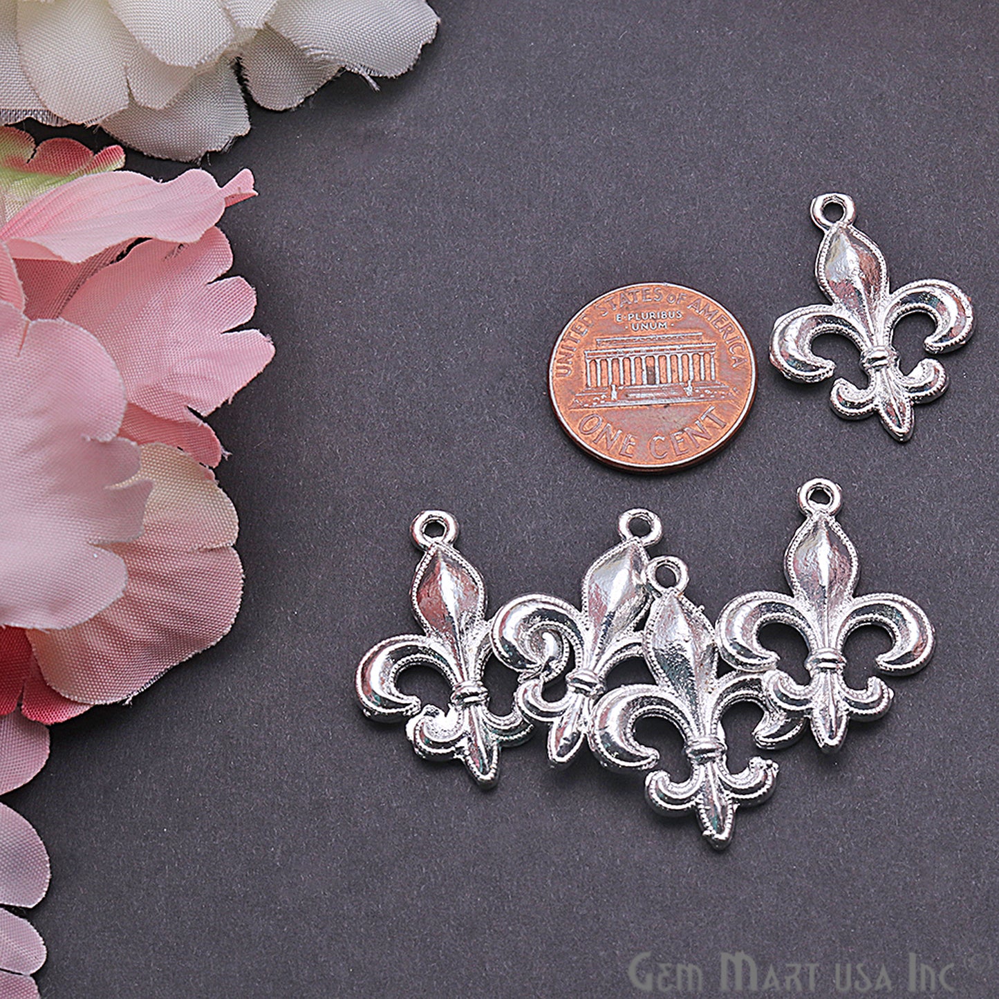 Fleur de Lis 28x19mm Chandelier Finding Charm Connector (Pick Your Metal) - GemMartUSA