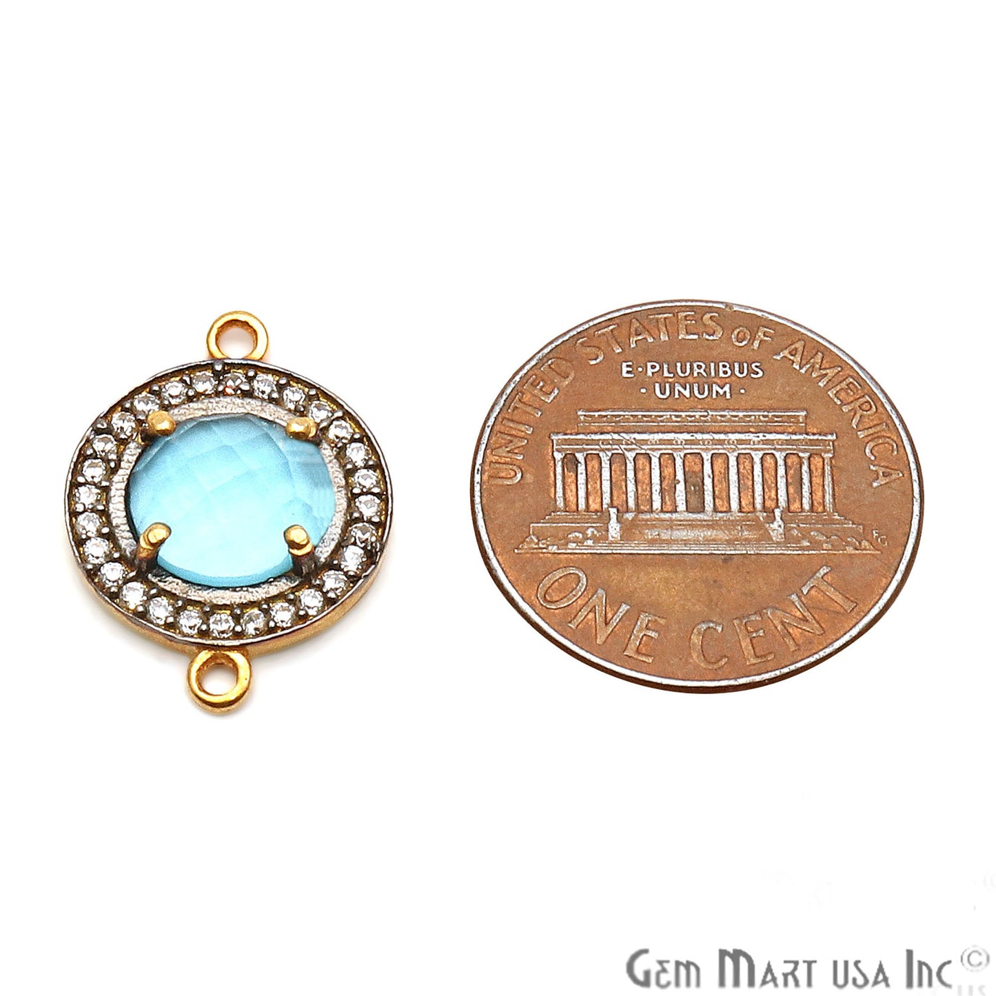 Blue Topaz Round 10mm Black Pave Double Bail Gemstone Connector - GemMartUSA