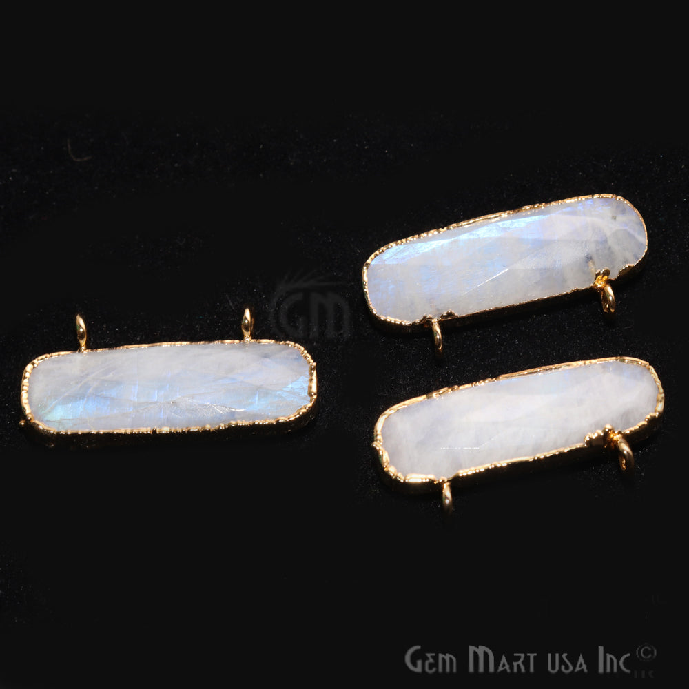 Rainbow Moonstone Bar 28x13mm Gold Edged Gemstone Connector - GemMartUSA