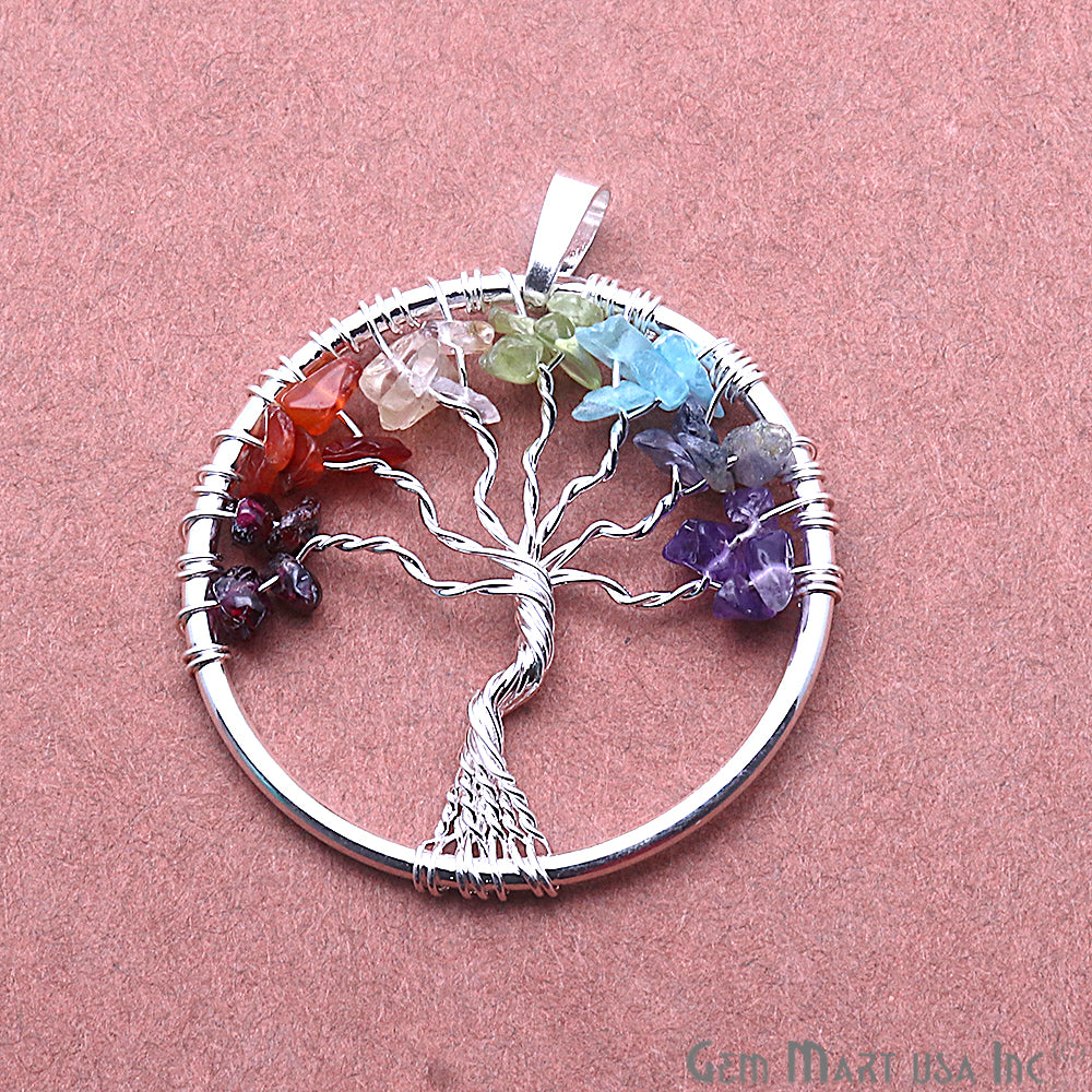 DIY Tree of Life Multi Color Gemstone Silver Wire Wrapped Pendant