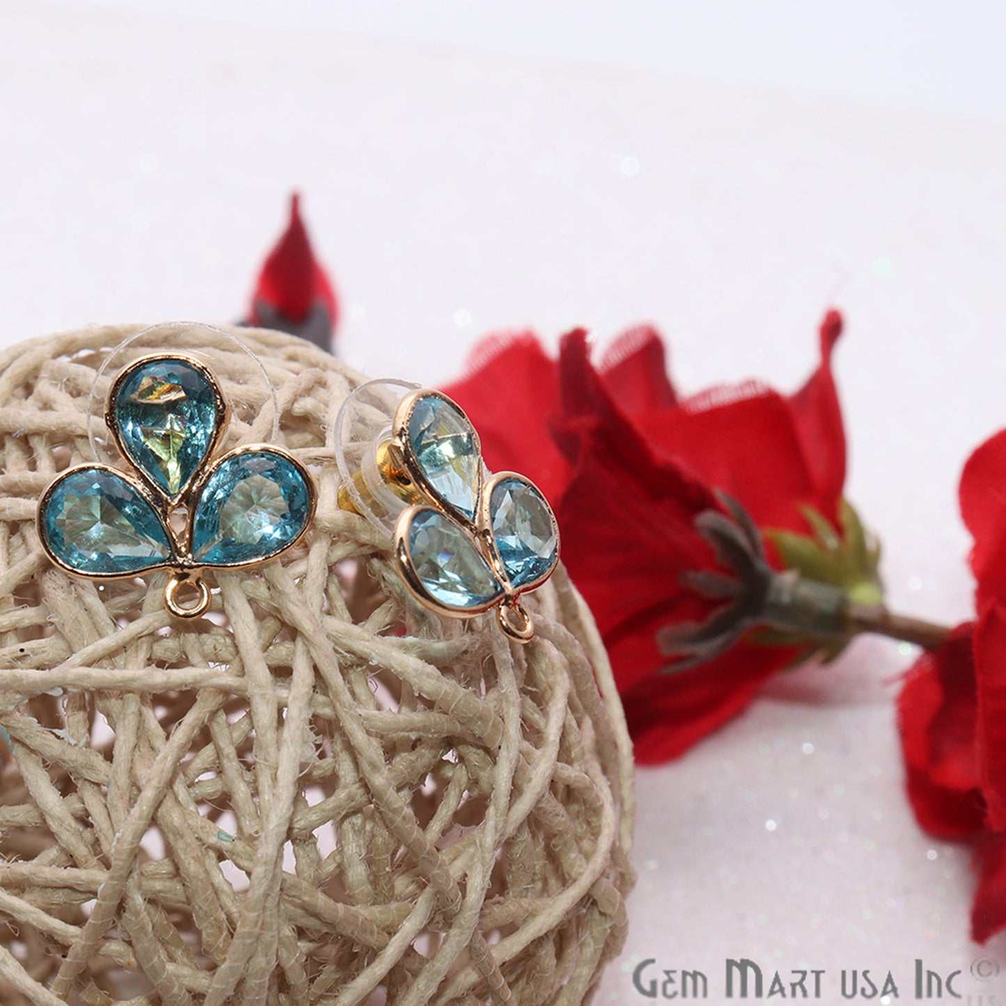 DIY Gemstone Gold Loop Connector Stud Earring (90048) (Pick Stone) - GemMartUSA