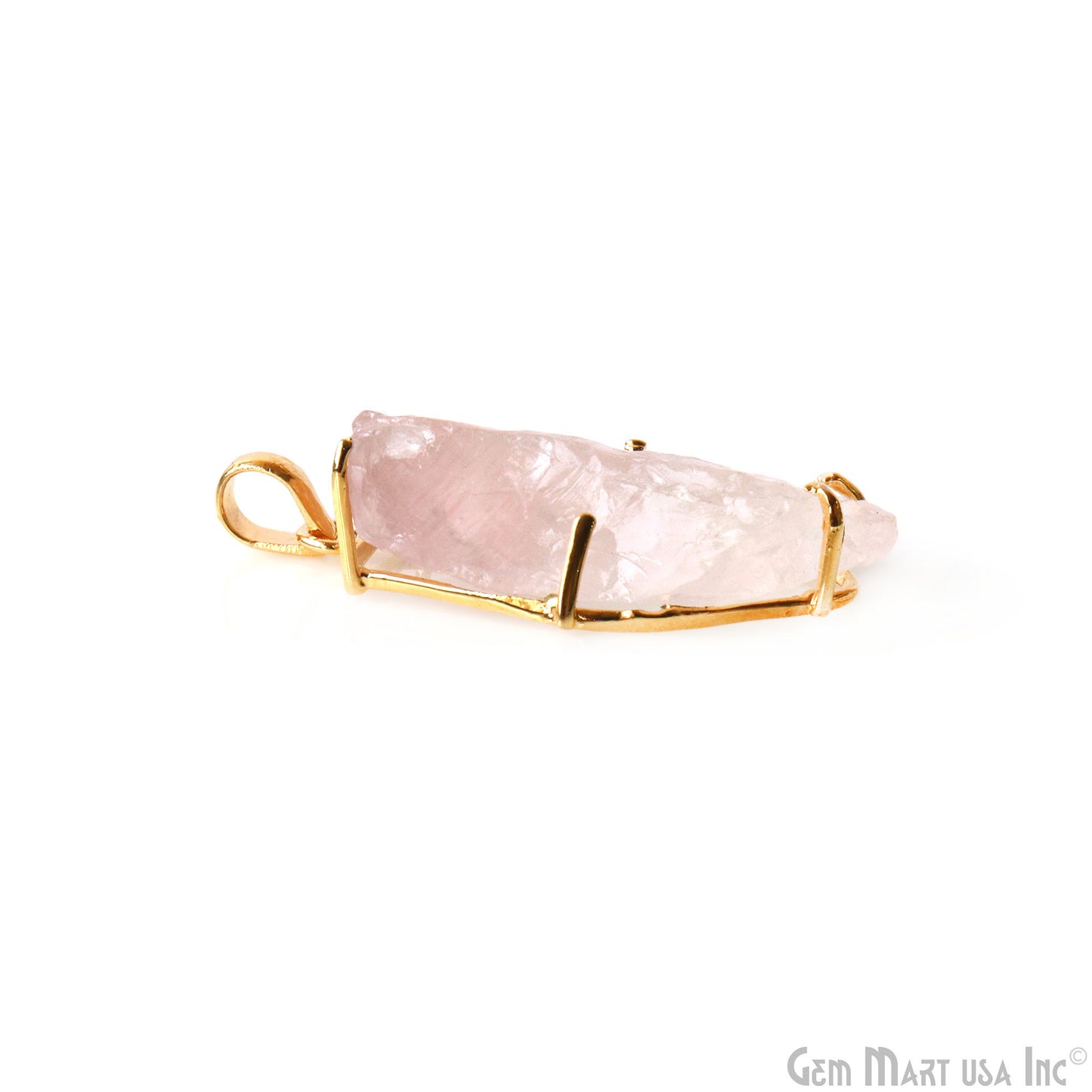 Natural Morganite Organic 40x18mm Gold Plated Prong Setting Single Bail Gemstone Pendant