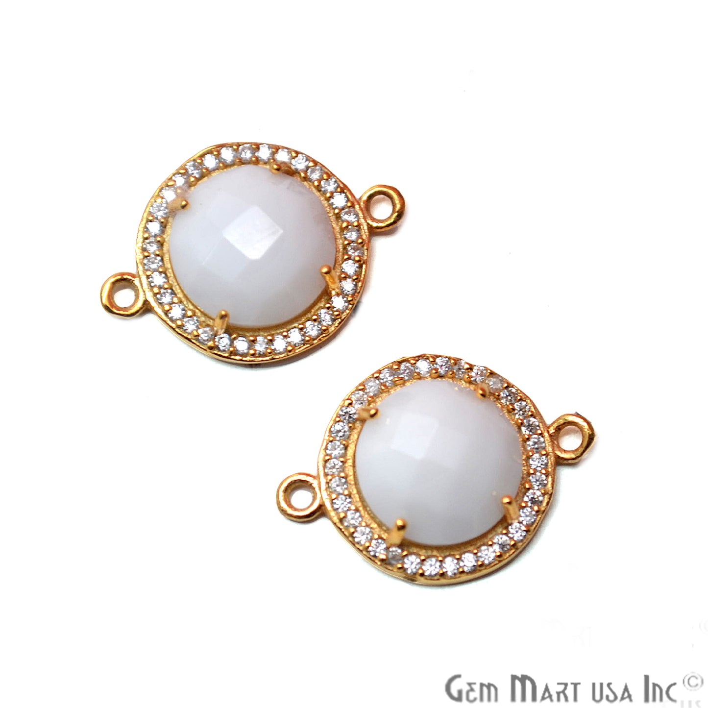 Gemstone 10mm Round Shape Cubic Zirconia Prong Setting Gold Connector (Pick Gemstone) - GemMartUSA